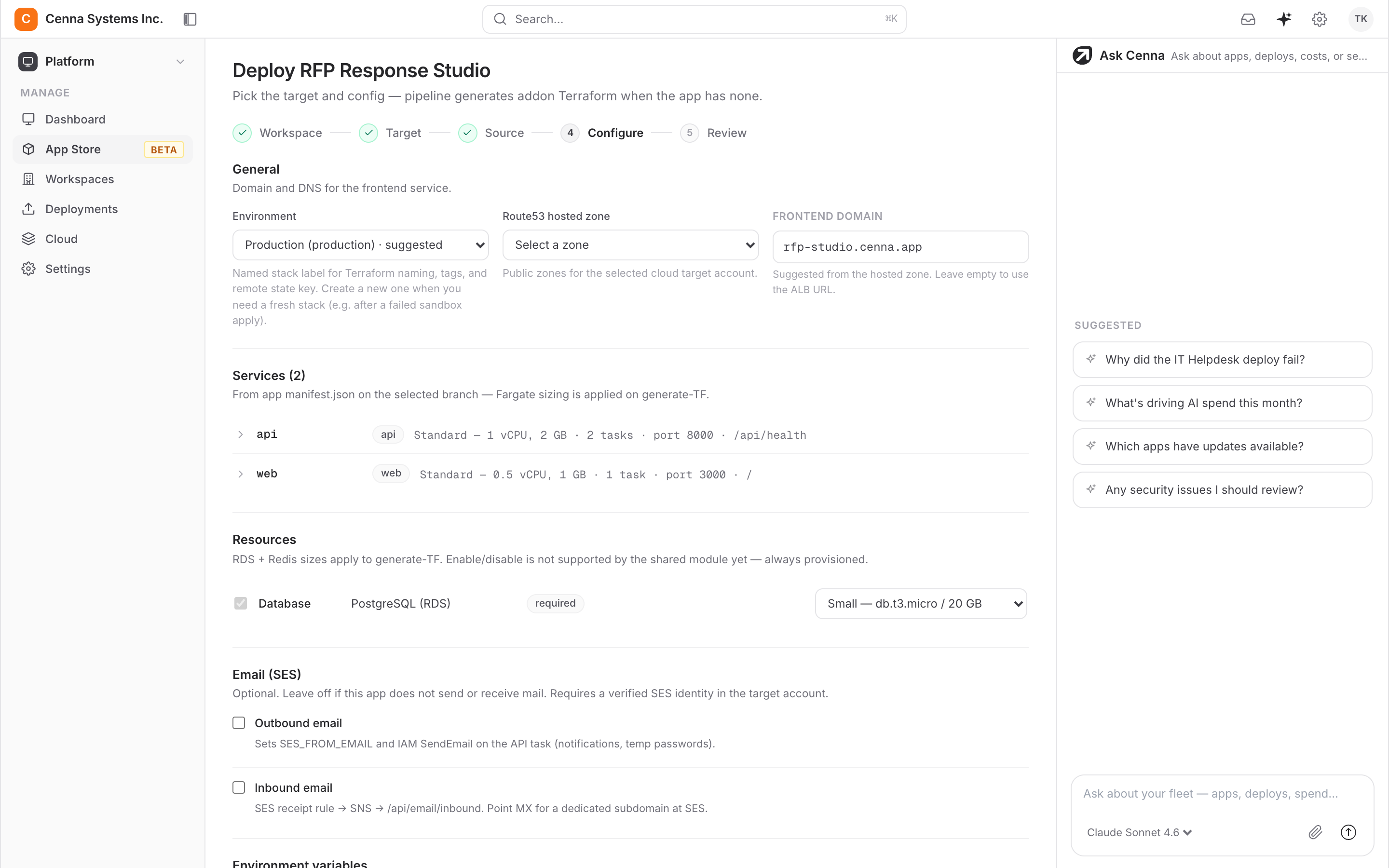Configuring the app before deploy
