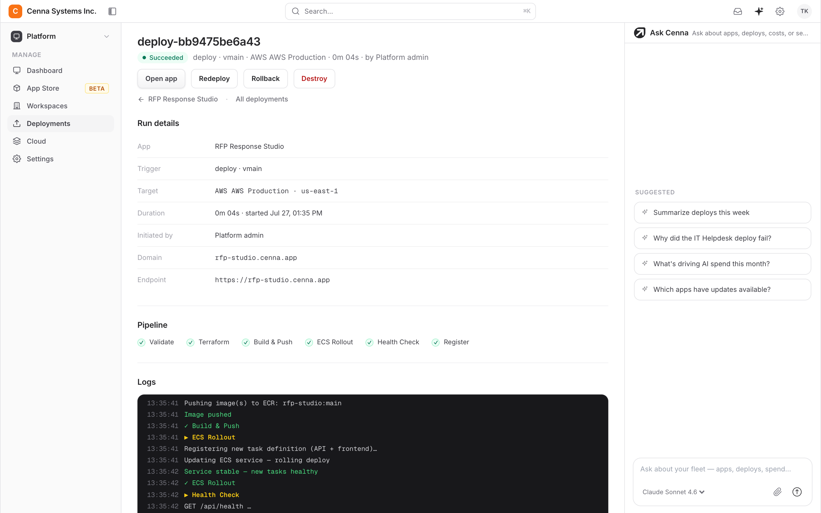 Deploy finished and the app is live