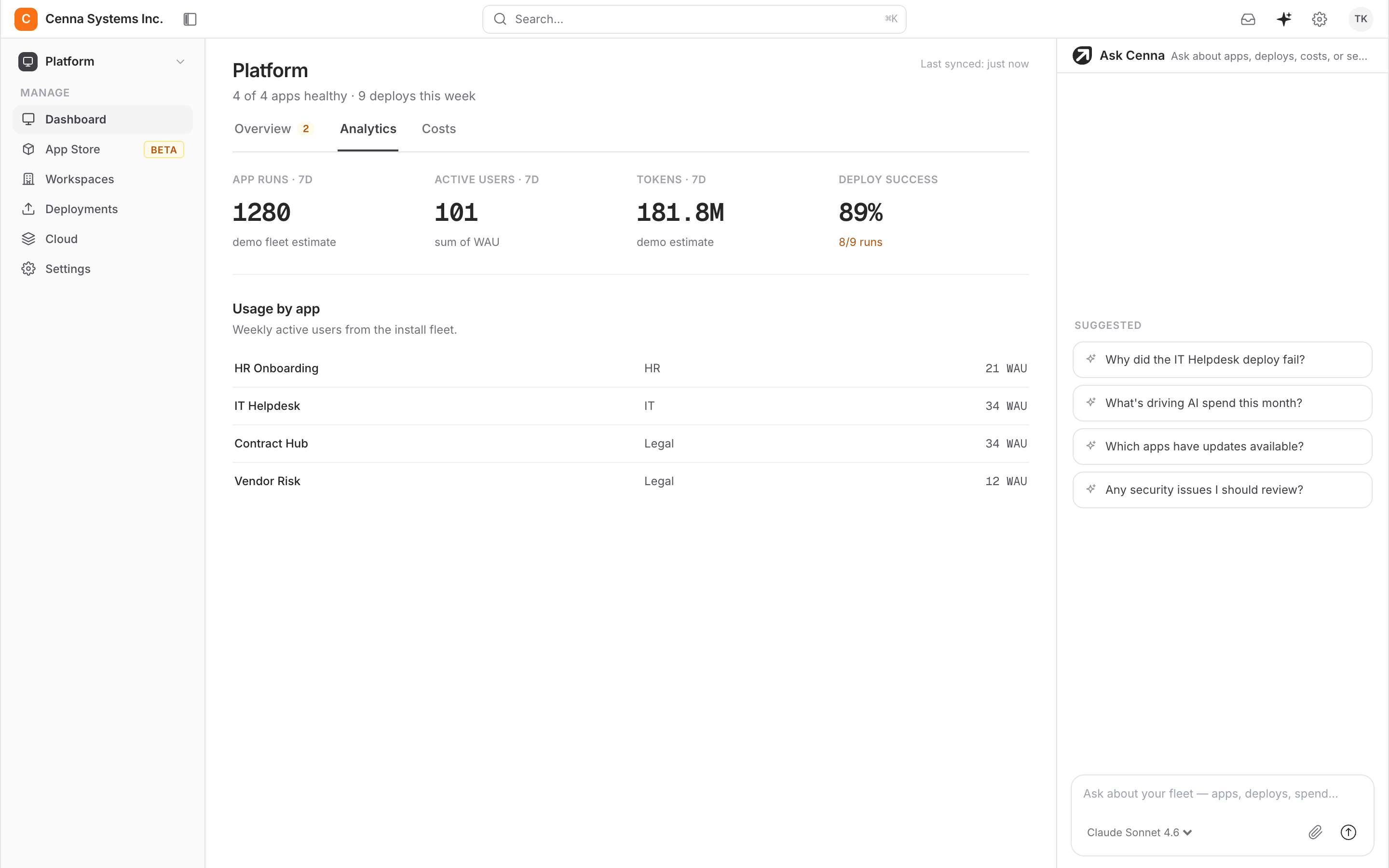 Cenna platform analytics: the kind of system you would help build